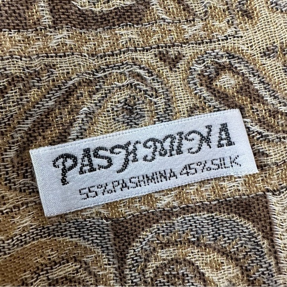 Pashmina Oversized Silk-Blend Scarf, Tan and Brown - Picture 5 of 6